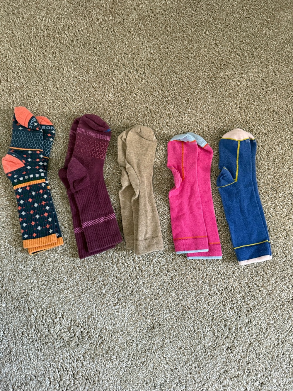 Womenโs Assorted Bombas Crew Socks Pack - Blue, Pink, Tan, Burgundy, Patterned